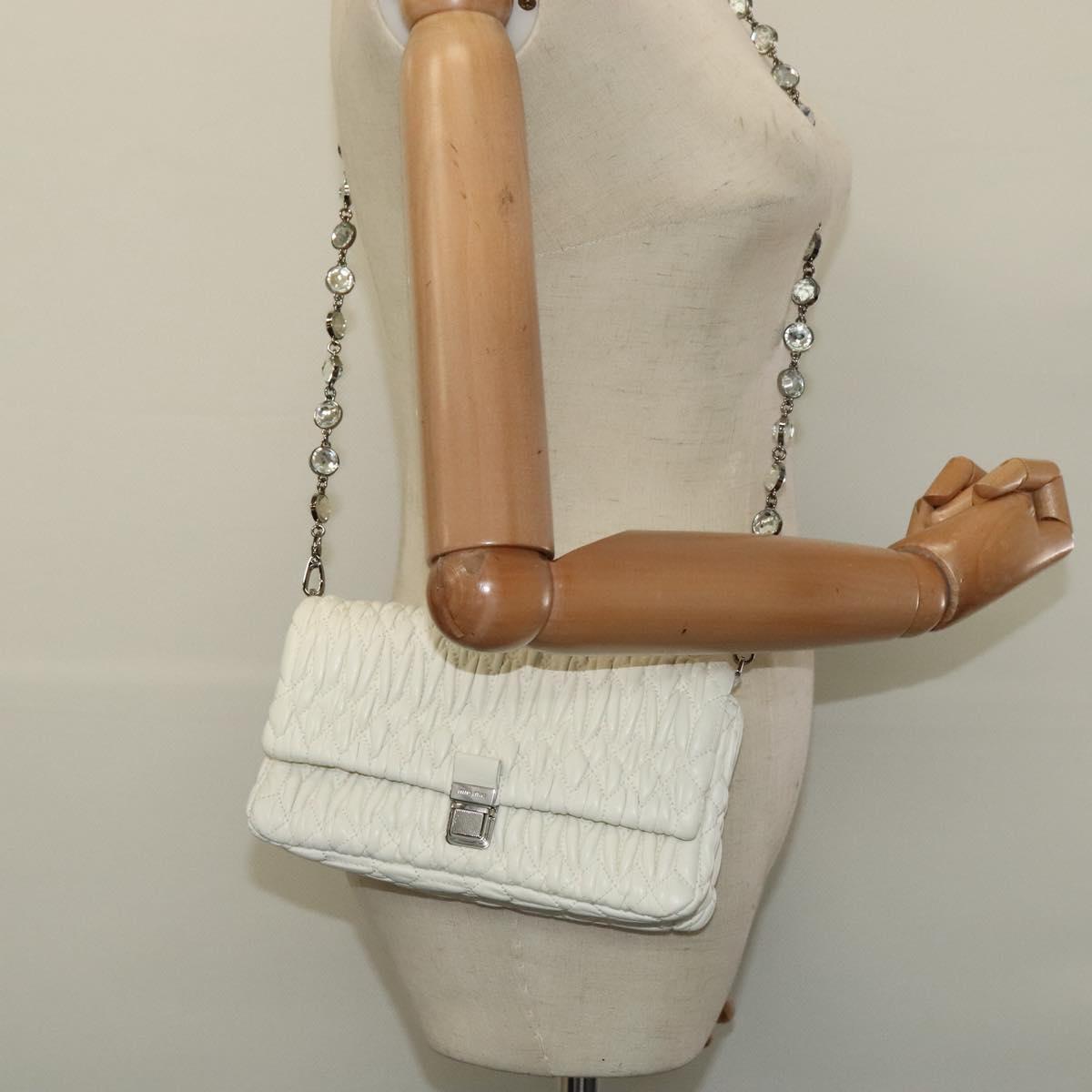 Miu Miu Matelasse Bijoux Shoulder Bag Leather White Auth am7657