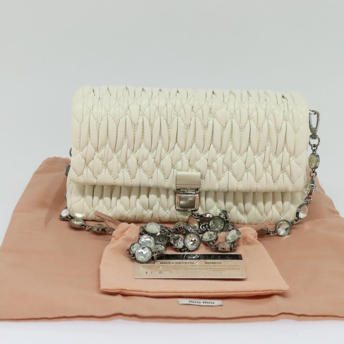 Miu Miu Matelasse Bijoux Shoulder Bag Leather White Auth am7657