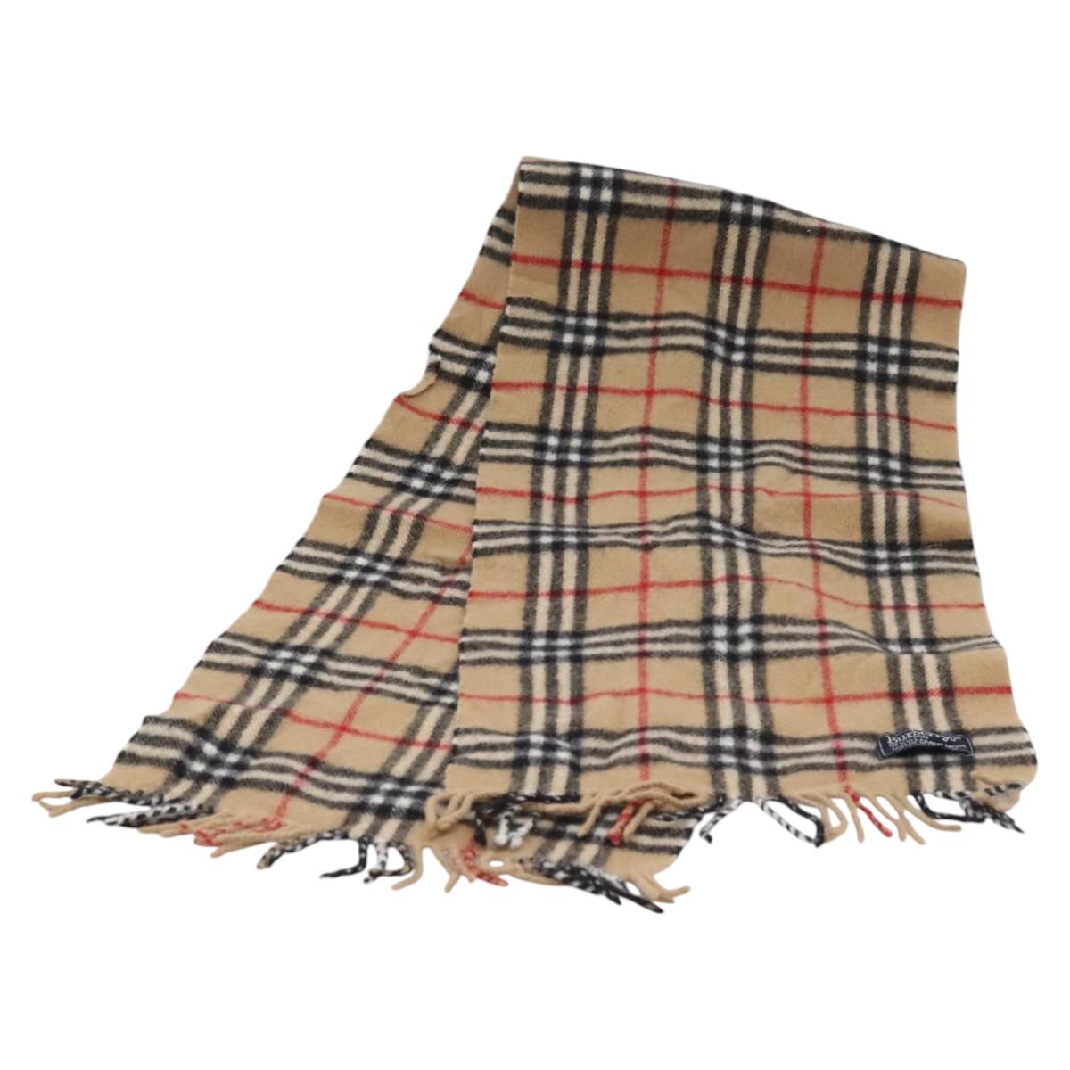 Burberrys Nova Check Scarf Wool Beige Auth am7660
