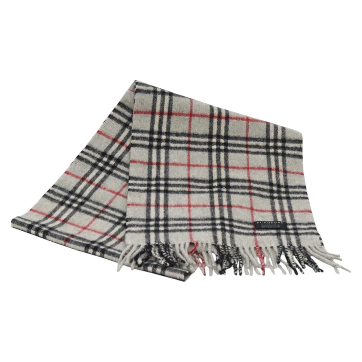 BURBERRY Nova Check Scarf Wool Gray Auth am7665