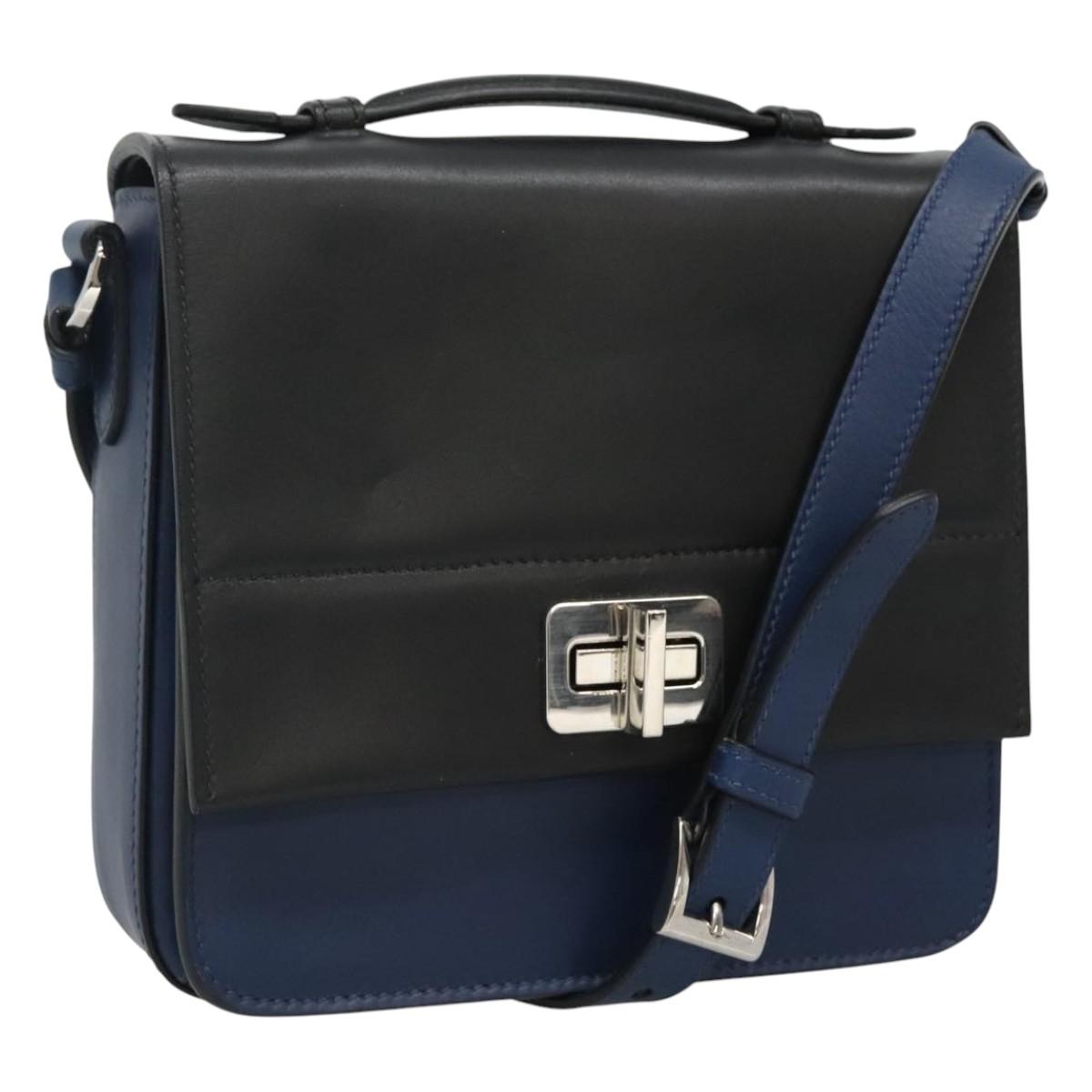 PRADA Shoulder Bag Leather Black Blue Auth am7706