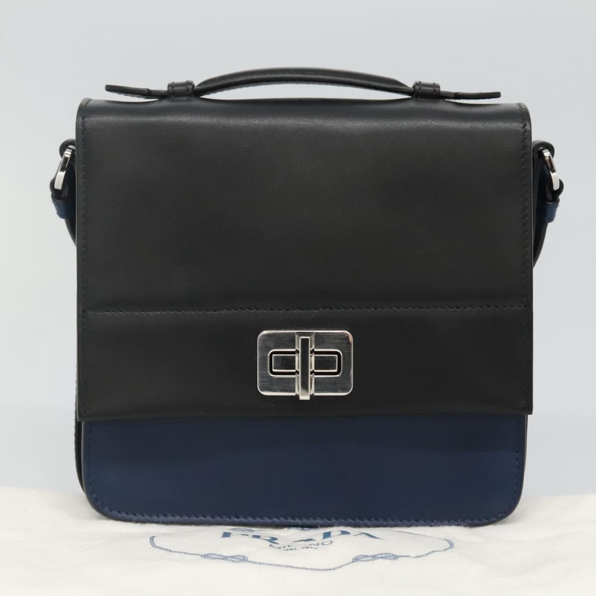 PRADA Shoulder Bag Leather Black Blue Auth am7706