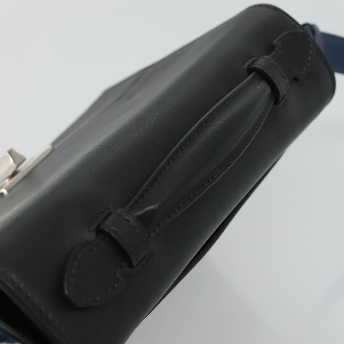 PRADA Shoulder Bag Leather Black Blue Auth am7706
