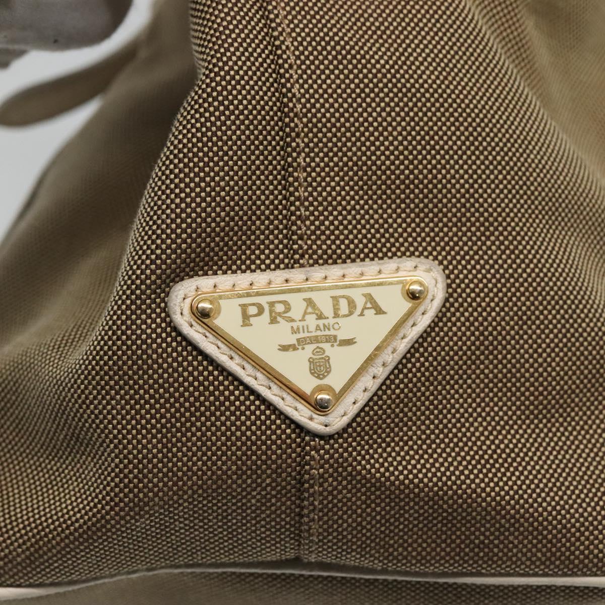 PRADA Hand Bag Canvas Leather Beige White gold Auth am7707