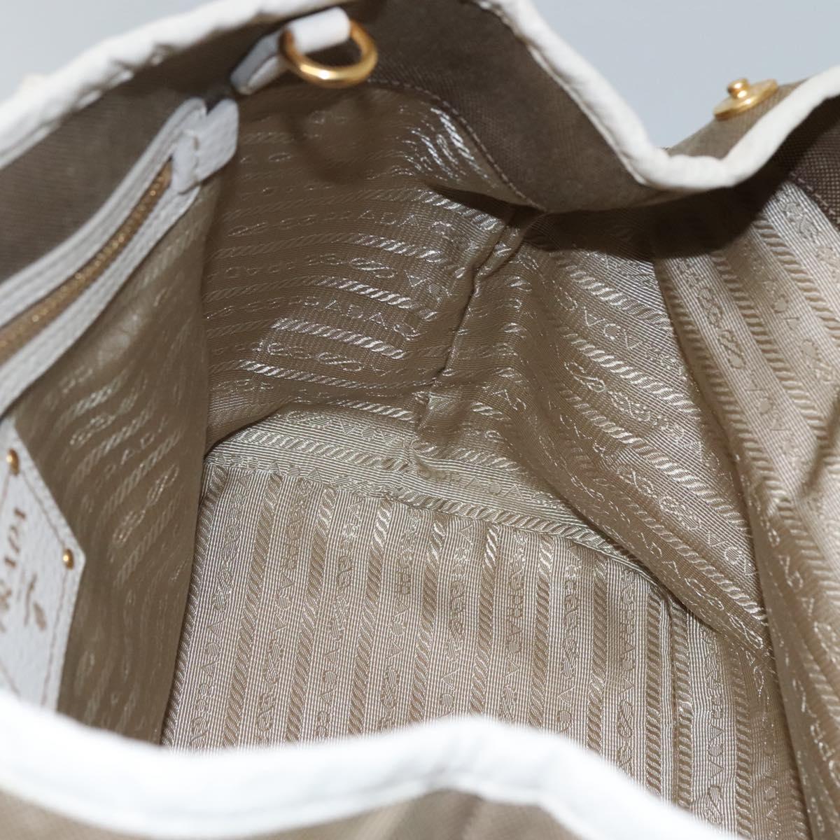 PRADA Hand Bag Canvas Leather Beige White gold Auth am7707