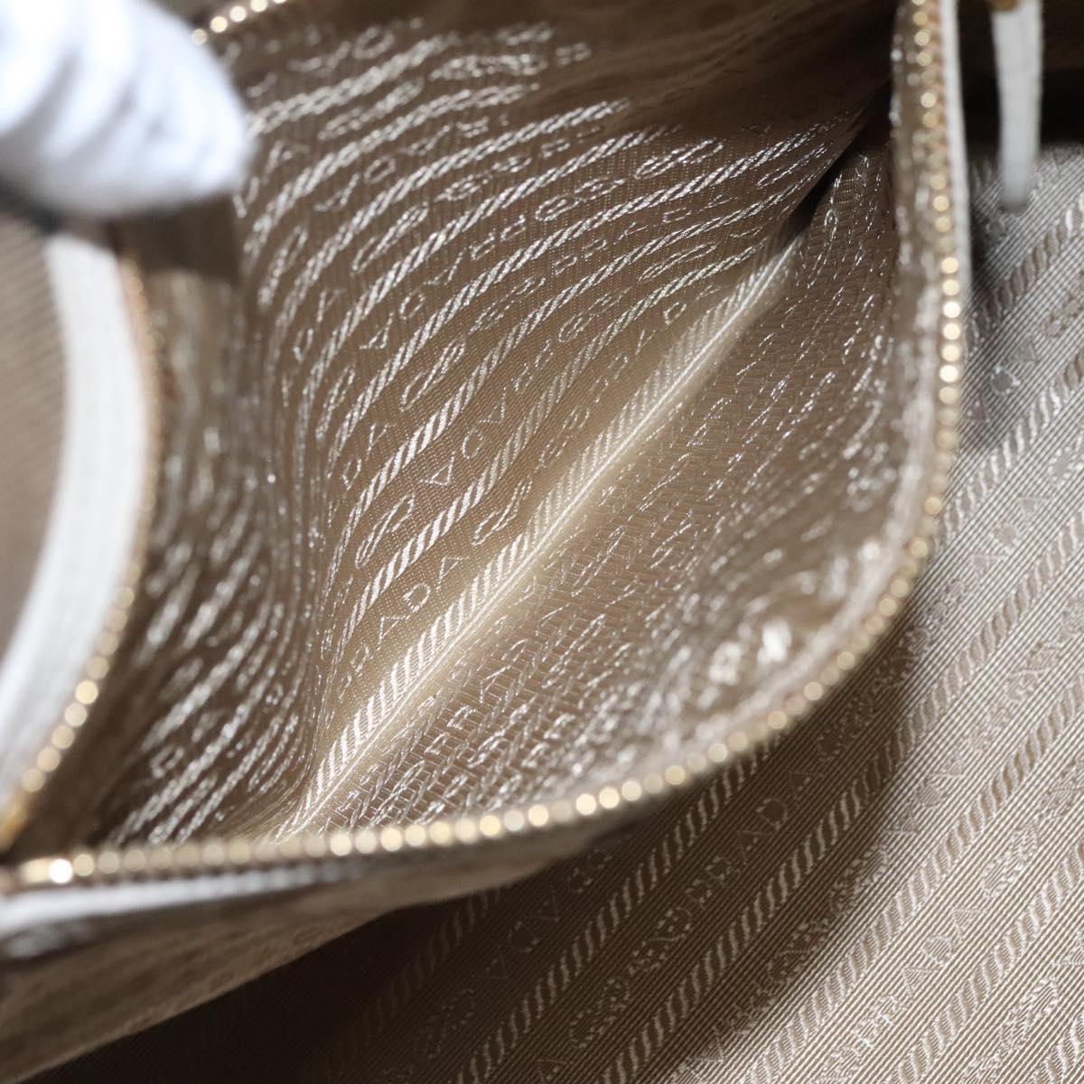 PRADA Hand Bag Canvas Leather Beige White gold Auth am7707