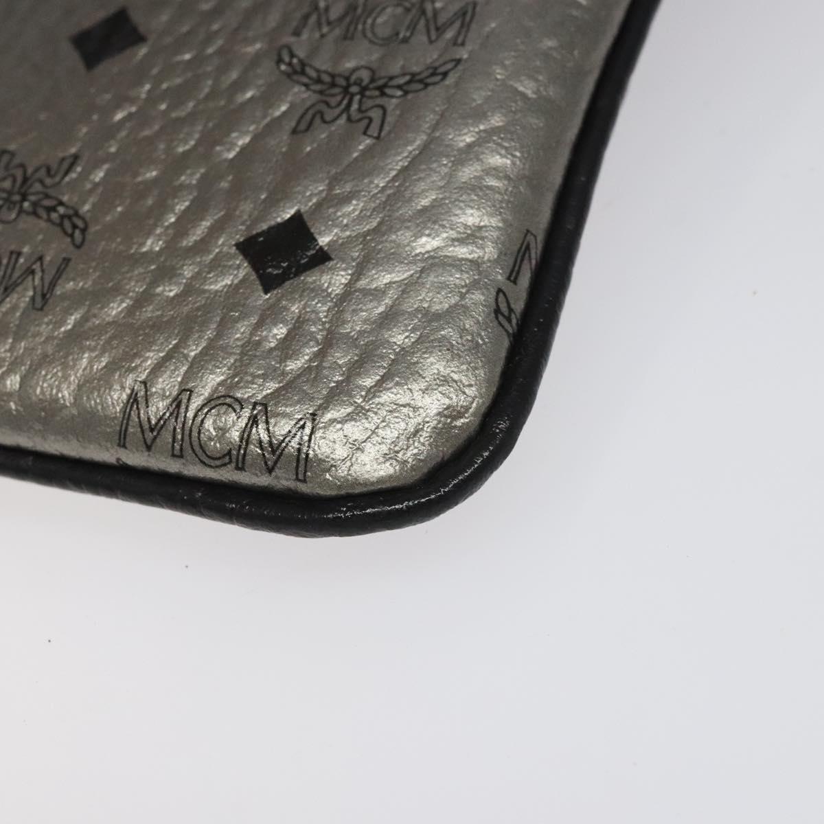 MCM Vicetos Logogram Clutch Bag PVC Leather Silver Auth am7725