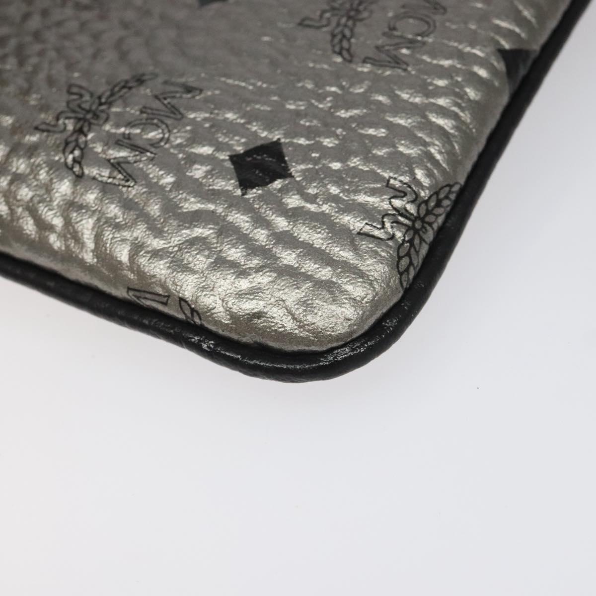 MCM Vicetos Logogram Clutch Bag PVC Leather Silver Auth am7725