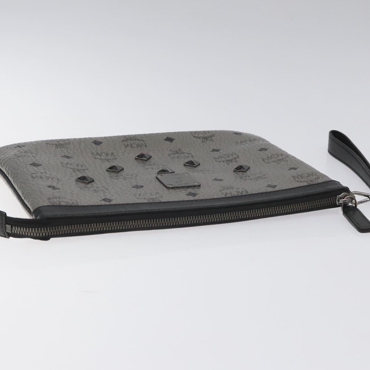 MCM Vicetos Logogram Clutch Bag PVC Leather Silver Auth am7725