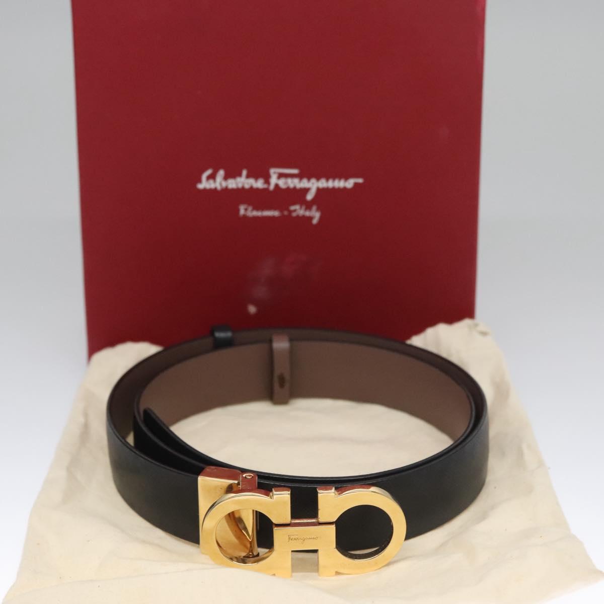 Salvatore Ferragamo Gancini Belt Leather 29.1""-31.5"" Black Auth am7781V