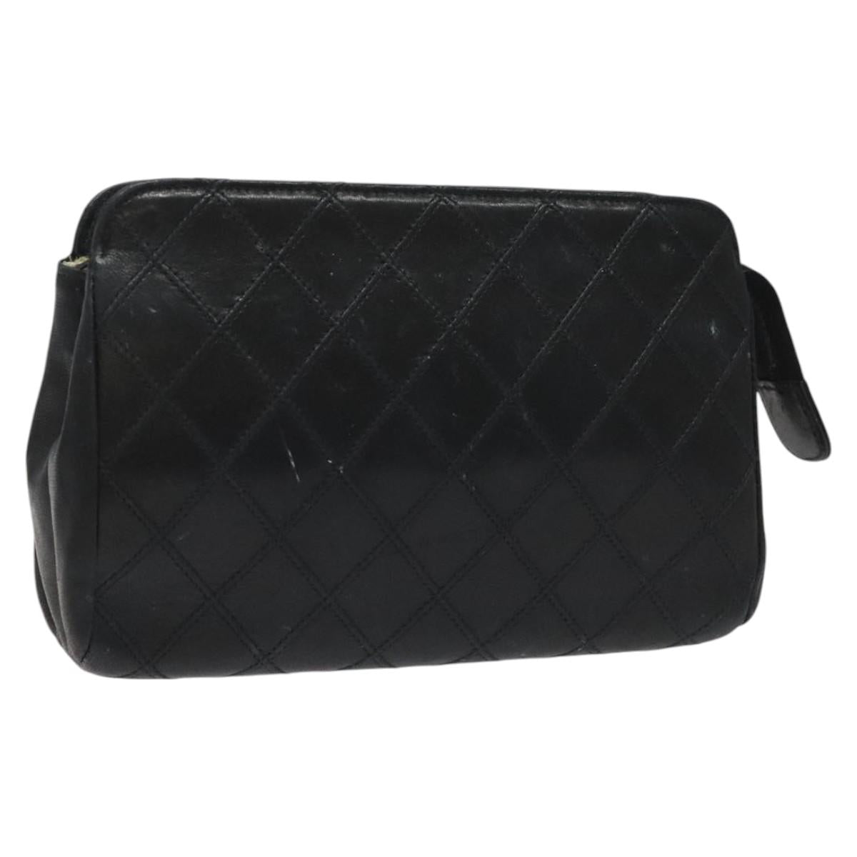 CHANEL Bicolore Pouch Lamb Skin Black CC Auth am7785