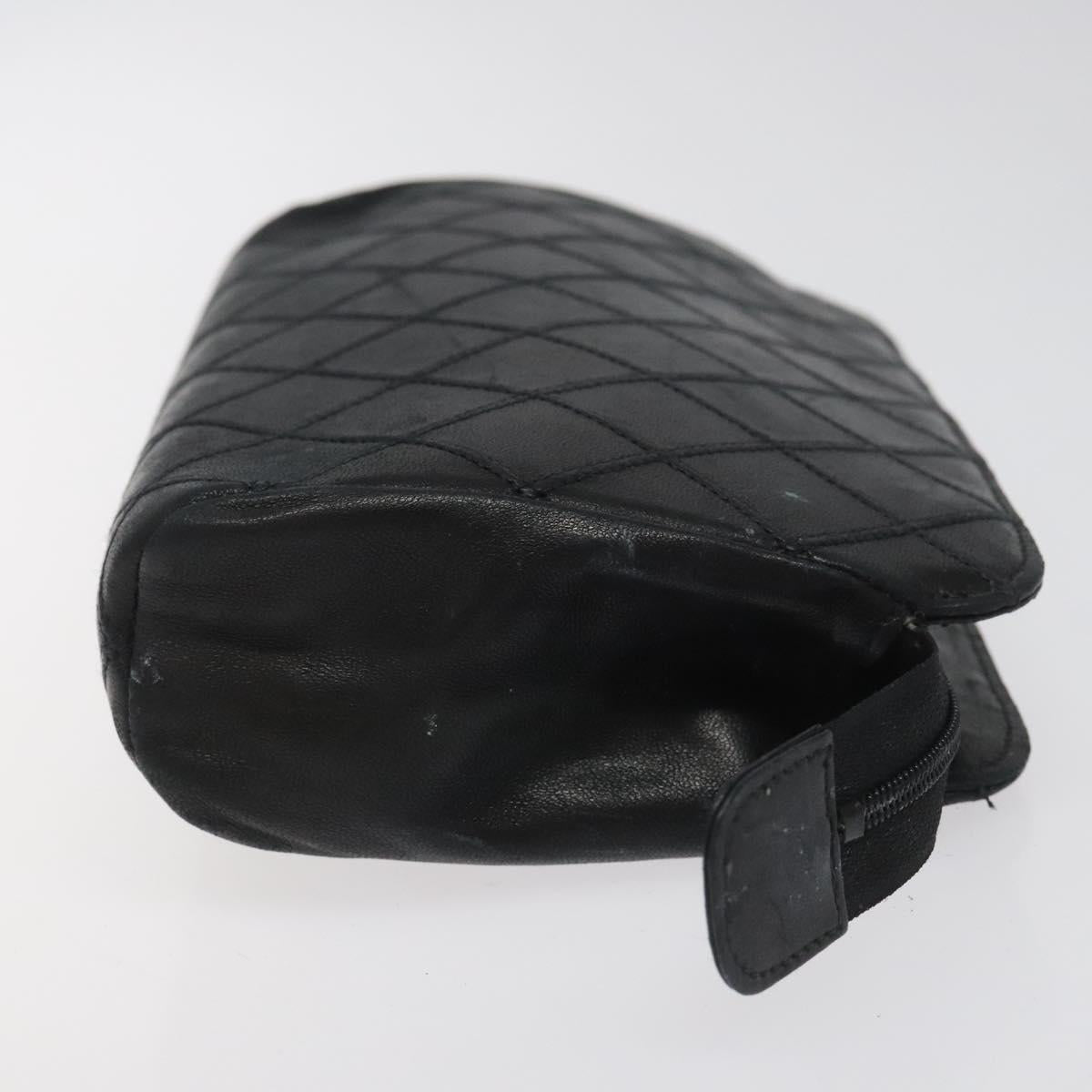 CHANEL Bicolore Pouch Lamb Skin Black CC Auth am7785