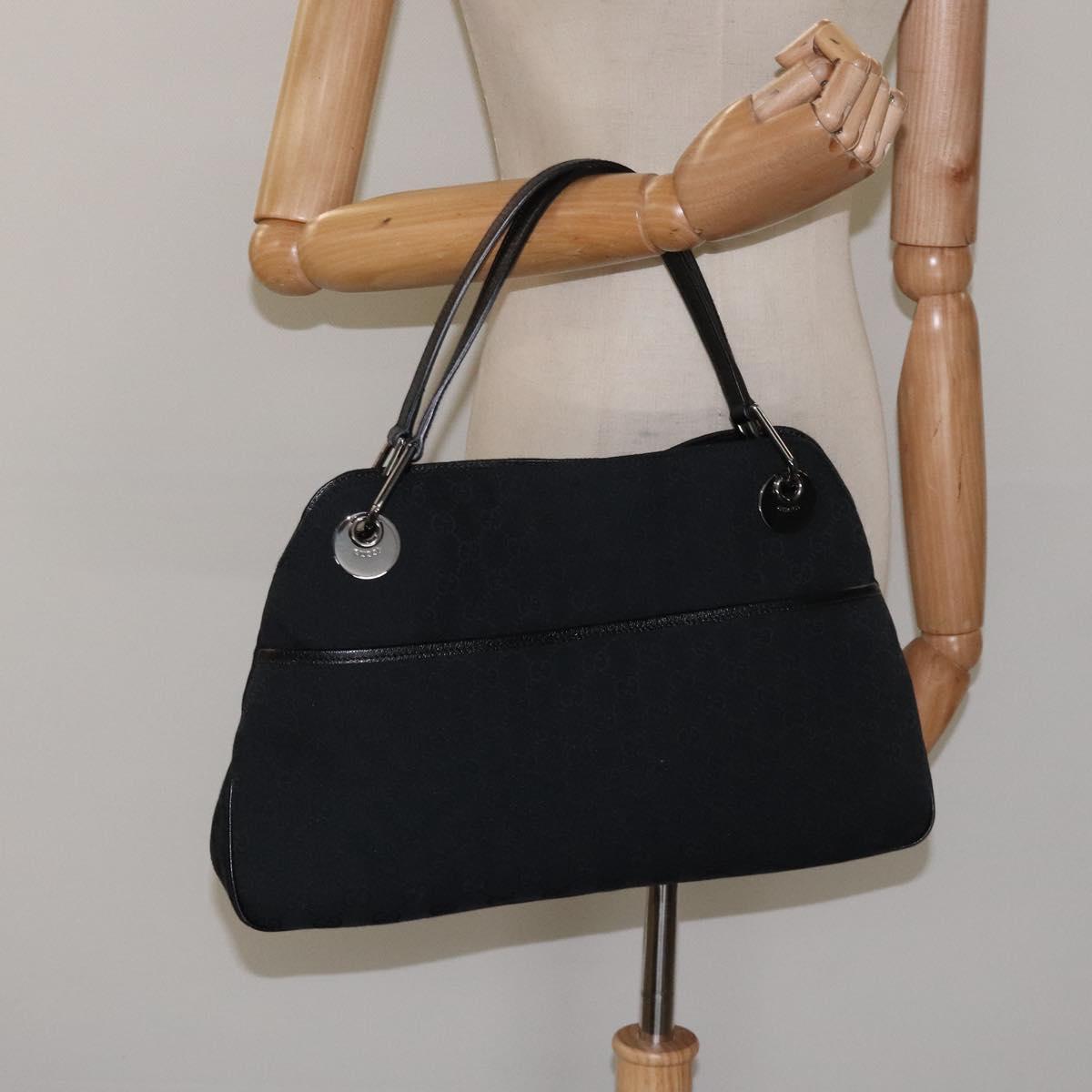 GUCCI GG Canvas Shoulder Bag Black Silver 121023 Auth am7810V