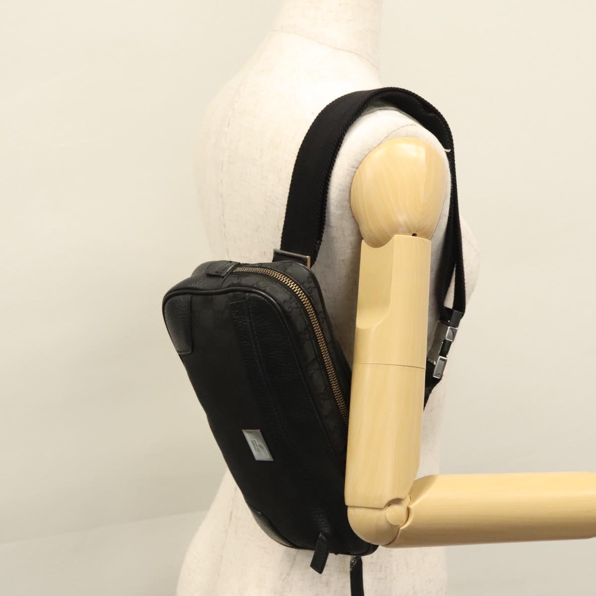 GUCCI GG Nylon Body Bag Outlet Black Silver 336672 Auth am7819