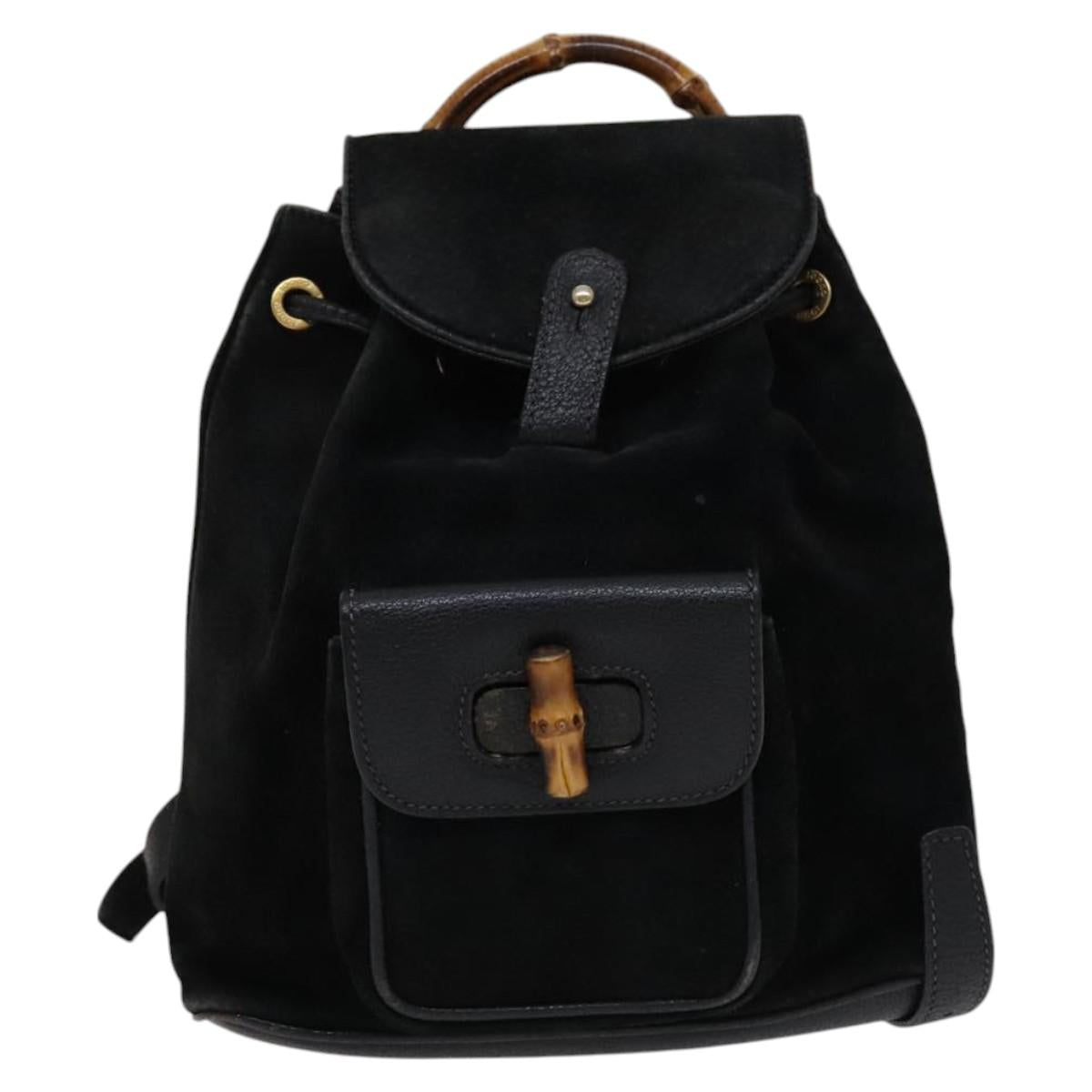 GUCCI Bamboo Backpack Suede Leather Black Gold 003 1705 0030 Auth am7820