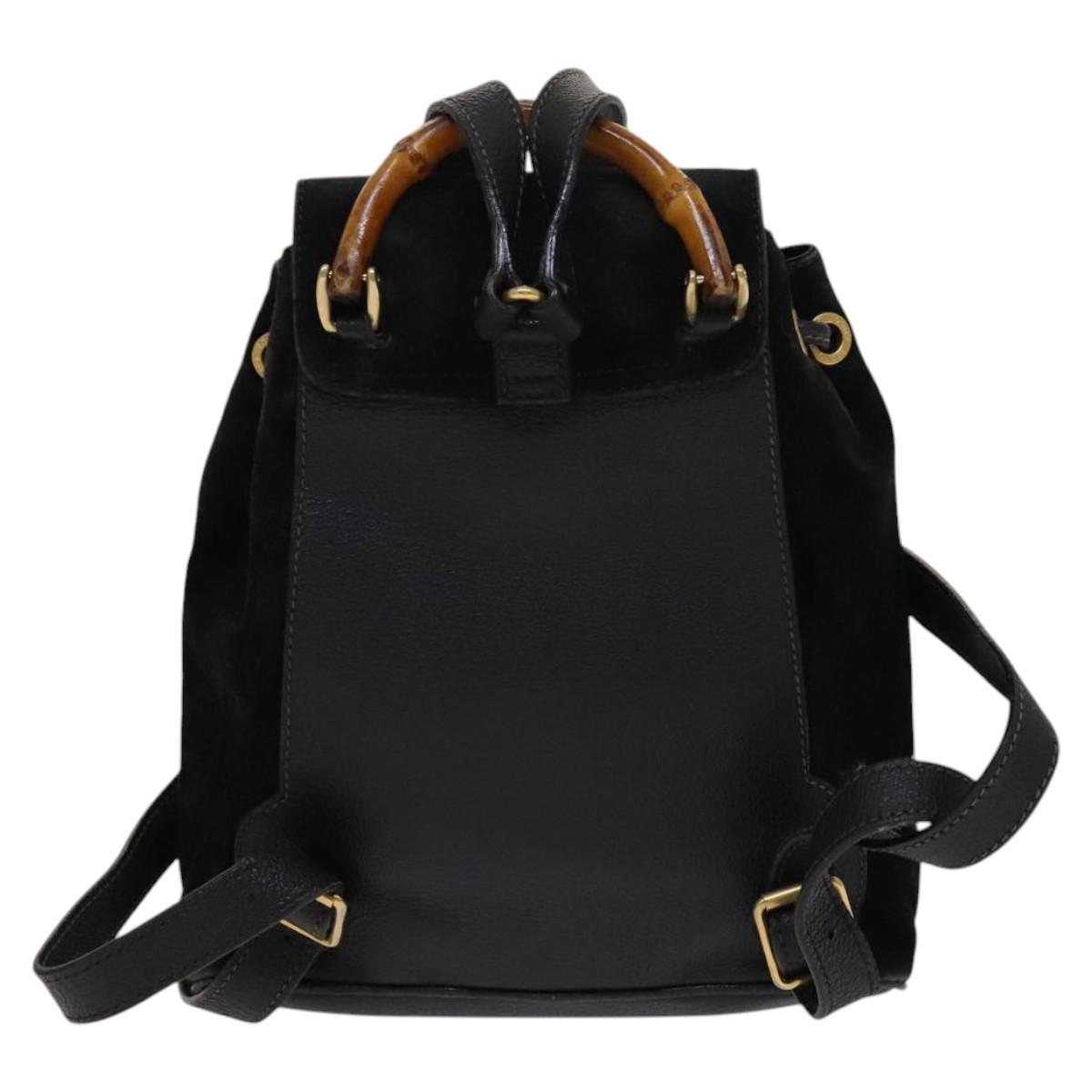 GUCCI Bamboo Backpack Suede Leather Black Gold 003 1705 0030 Auth am7820