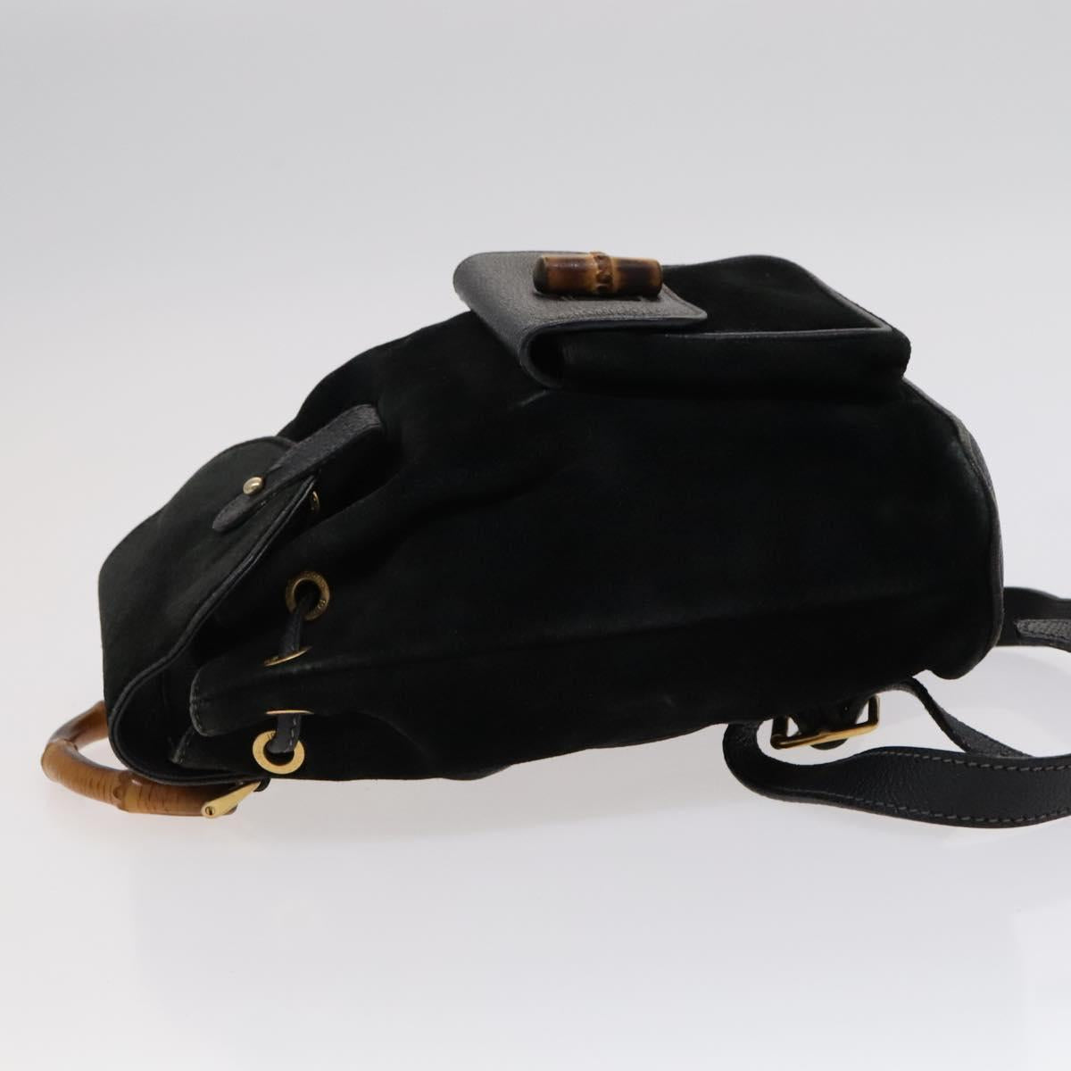 GUCCI Bamboo Backpack Suede Leather Black Gold 003 1705 0030 Auth am7820