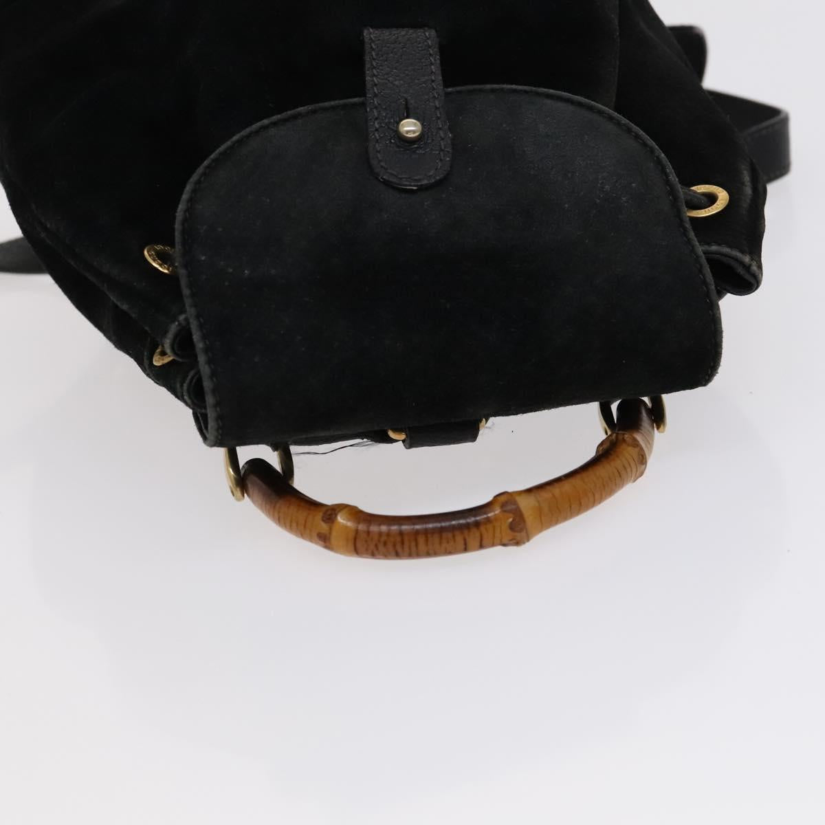 GUCCI Bamboo Backpack Suede Leather Black Gold 003 1705 0030 Auth am7820