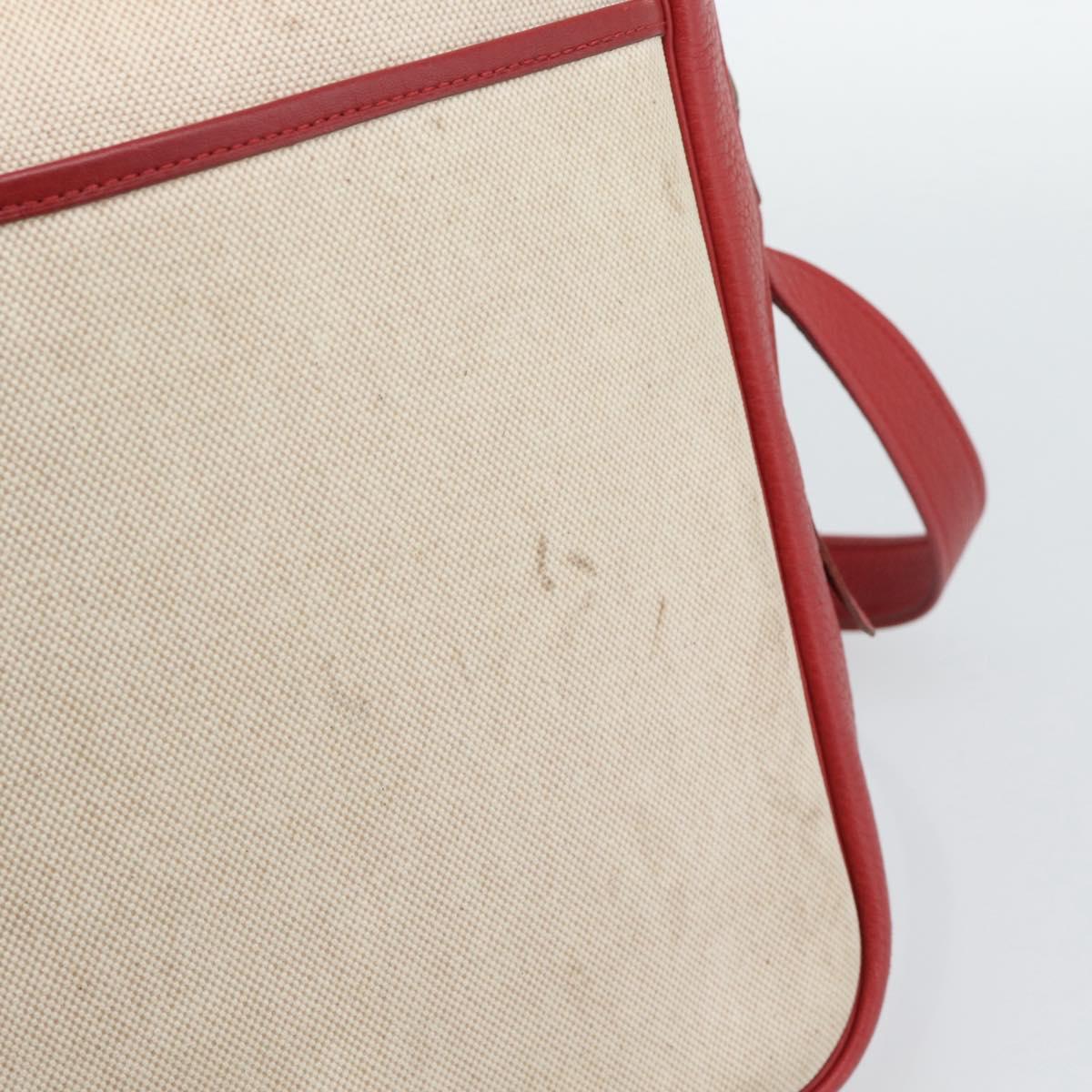 HERMES Victoria Square Hand Bag Coated Canvas Leather Beige Red gold Auth am7833