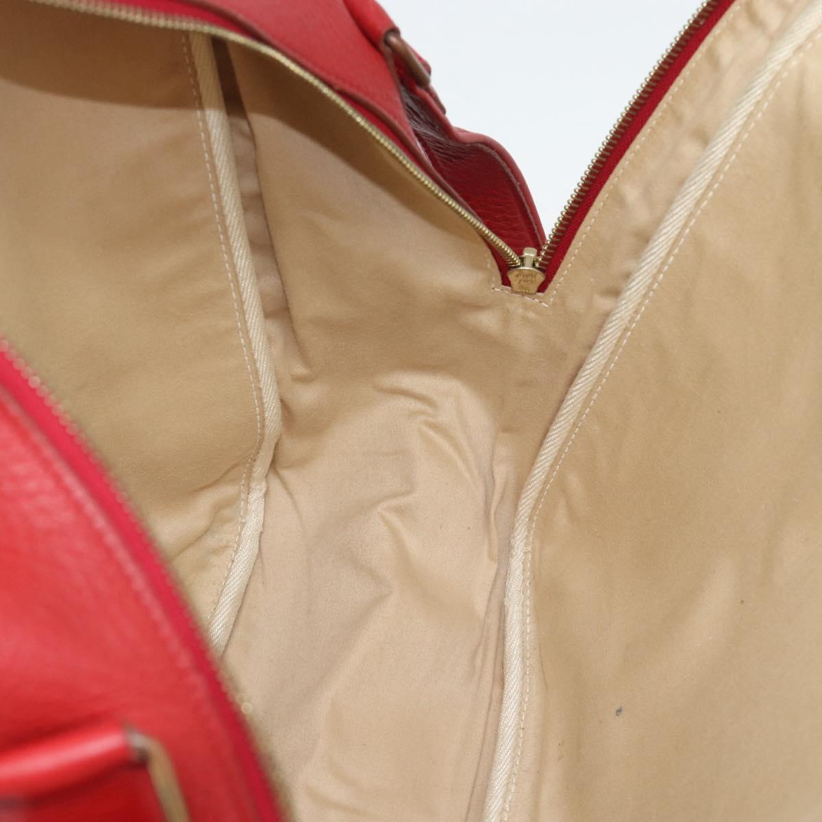 HERMES Victoria Square Hand Bag Coated Canvas Leather Beige Red gold Auth am7833