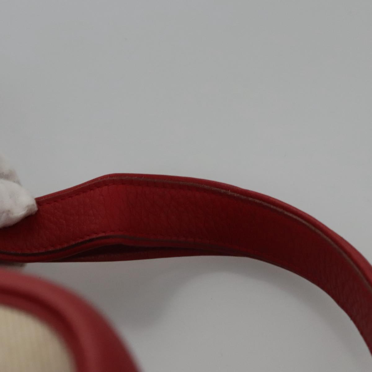 HERMES Victoria Square Hand Bag Coated Canvas Leather Beige Red gold Auth am7833