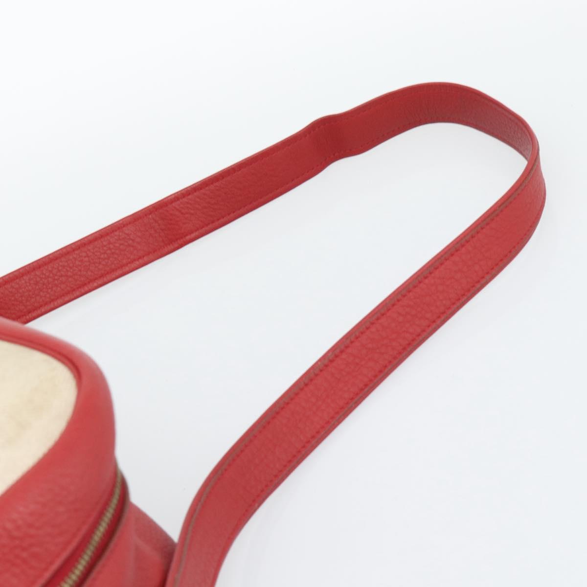 HERMES Victoria Square Hand Bag Coated Canvas Leather Beige Red gold Auth am7833
