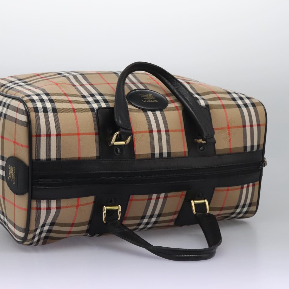 Burberrys Nova Check Boston Bag Leather Canvas Beige Black gold Auth am7839