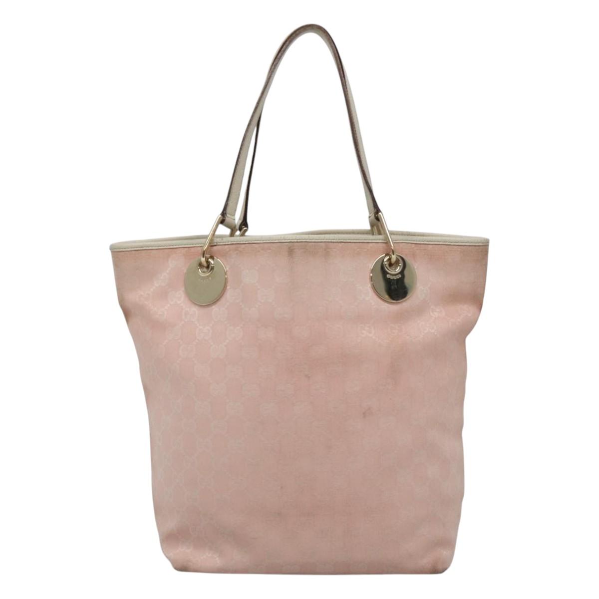 GUCCI GG Canvas Tote Bag Gold Pink 120836 Auth am7877