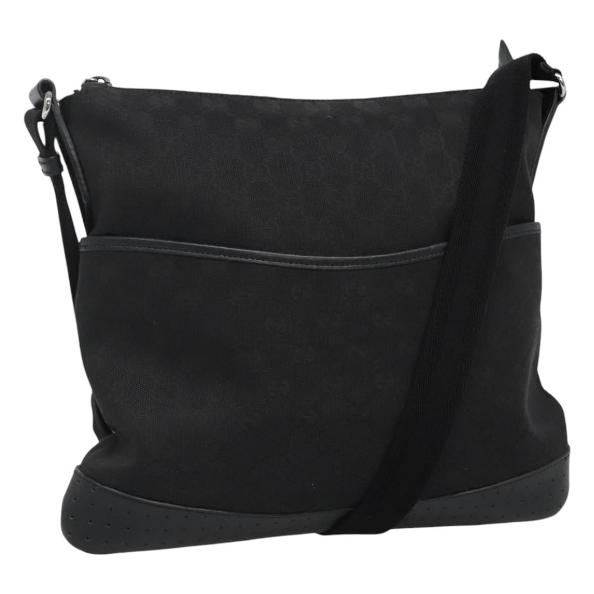 GUCCI GG Canvas Shoulder Bag Black Silver 145857 Auth am7883