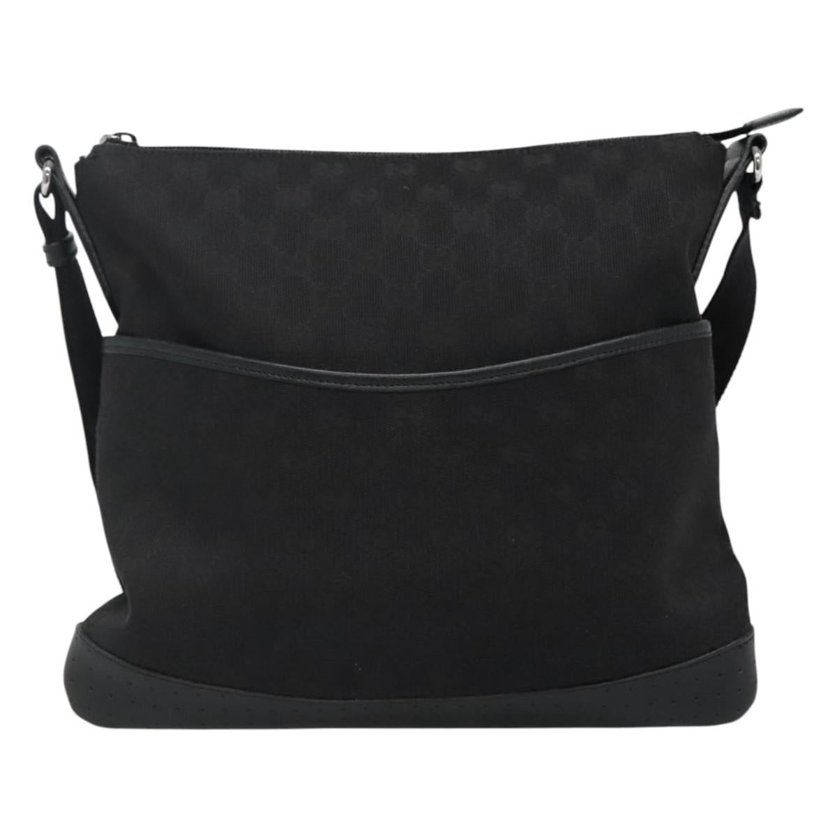 GUCCI GG Canvas Shoulder Bag Black Silver 145857 Auth am7883