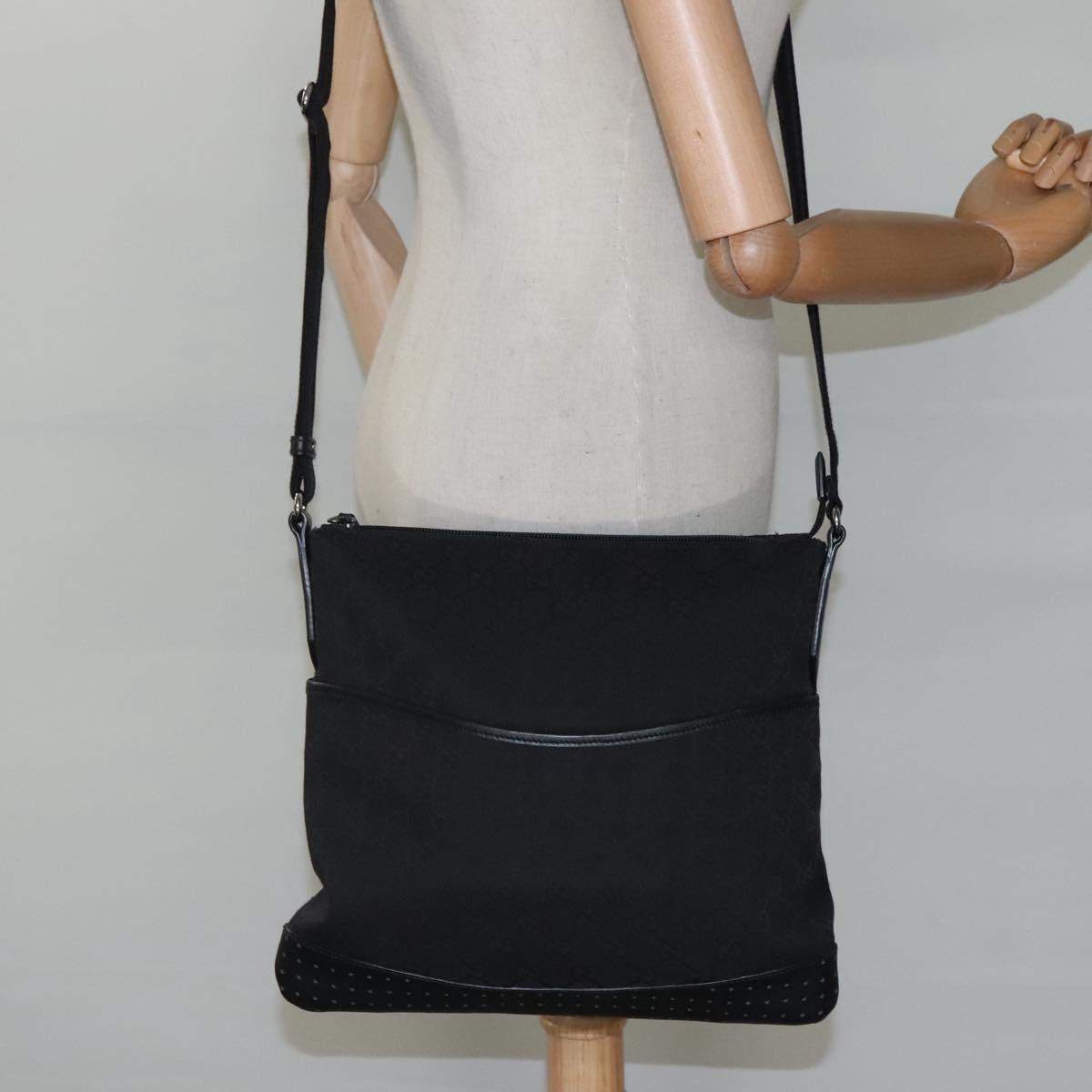 GUCCI GG Canvas Shoulder Bag Black Silver 145857 Auth am7883
