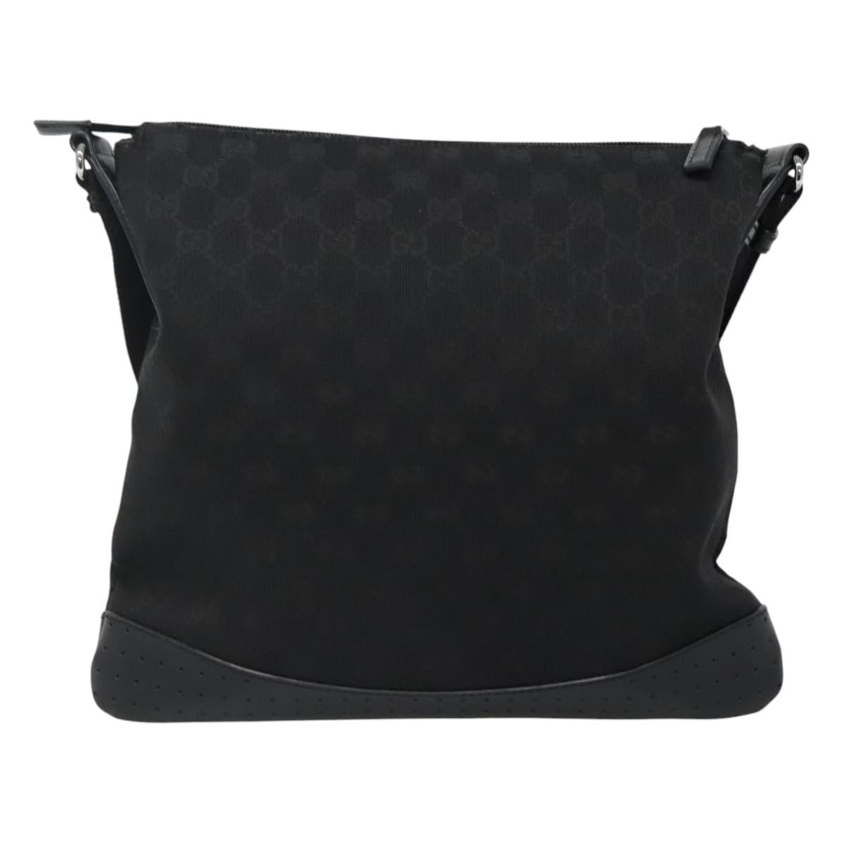 GUCCI GG Canvas Shoulder Bag Black Silver 145857 Auth am7883
