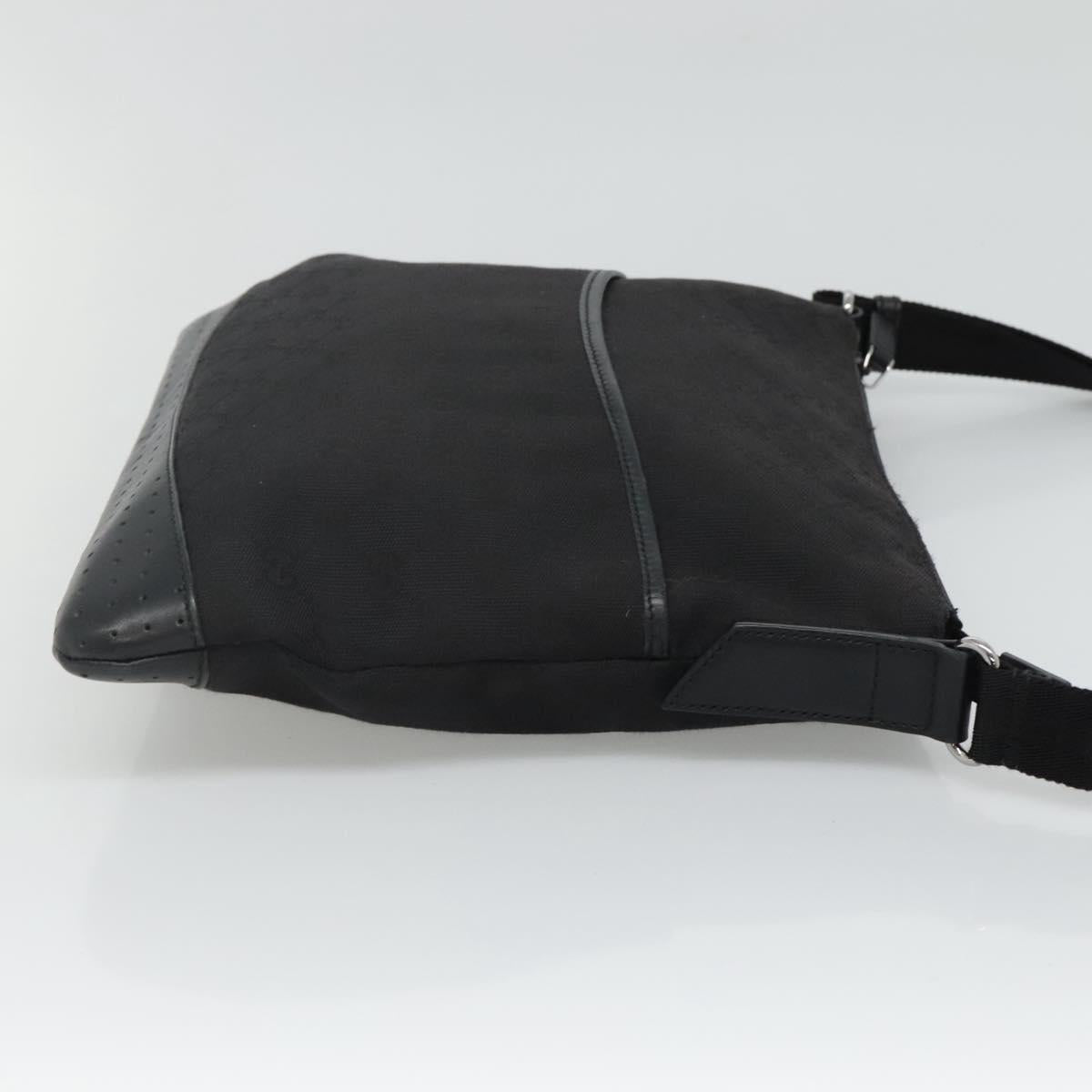 GUCCI GG Canvas Shoulder Bag Black Silver 145857 Auth am7883