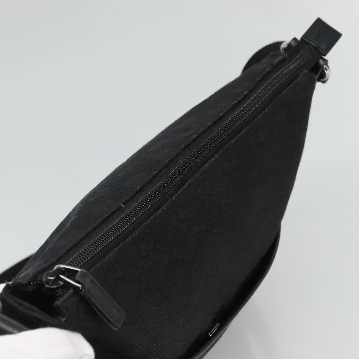 GUCCI GG Canvas Shoulder Bag Black Silver 145857 Auth am7883