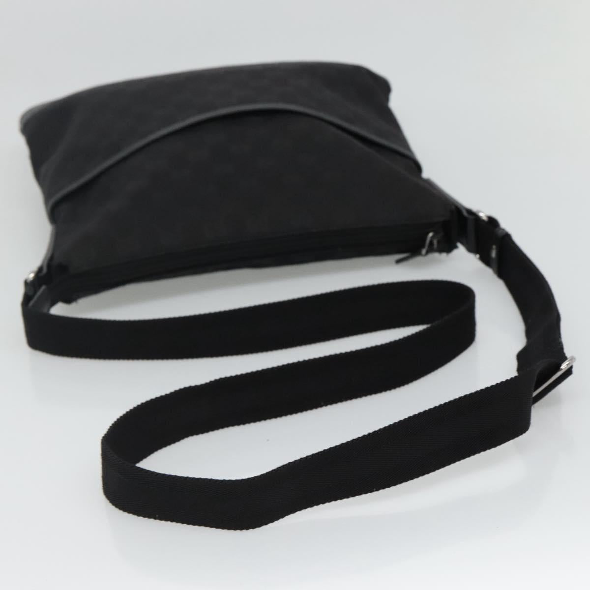 GUCCI GG Canvas Shoulder Bag Black Silver 145857 Auth am7883