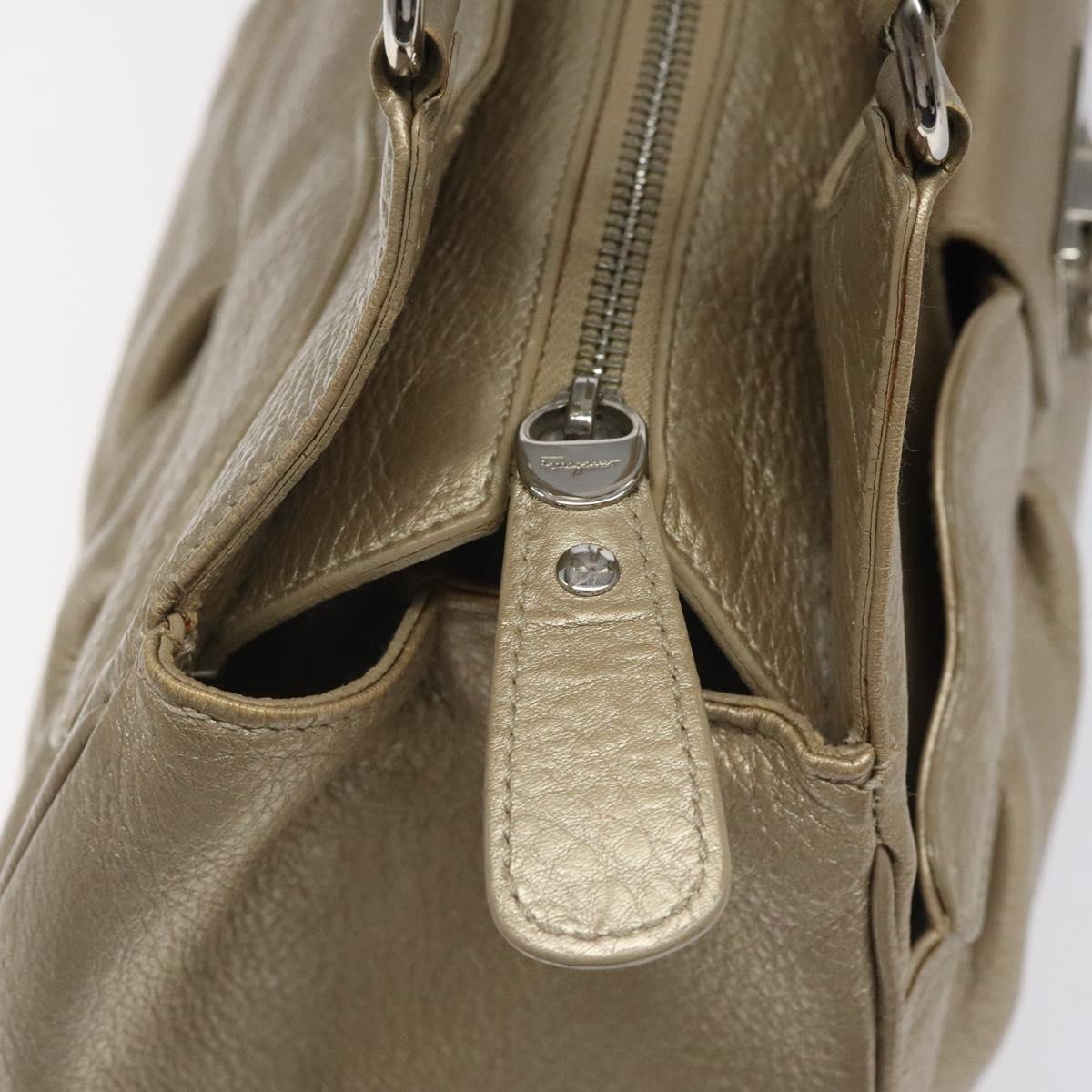 Salvatore Ferragamo Gancini Hand Bag Leather Gold Auth am7952