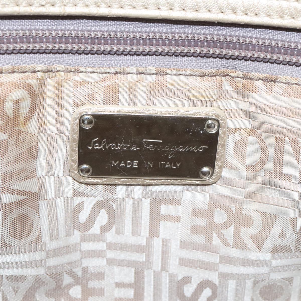 Salvatore Ferragamo Gancini Hand Bag Leather Gold Auth am7952