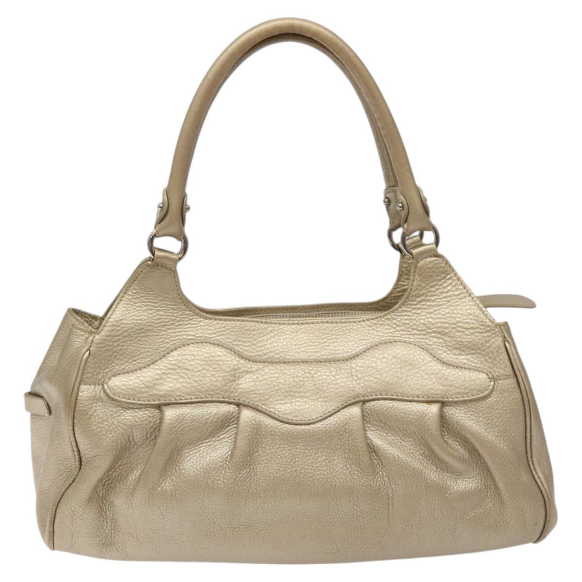 Salvatore Ferragamo Gancini Hand Bag Leather Gold Auth am7952