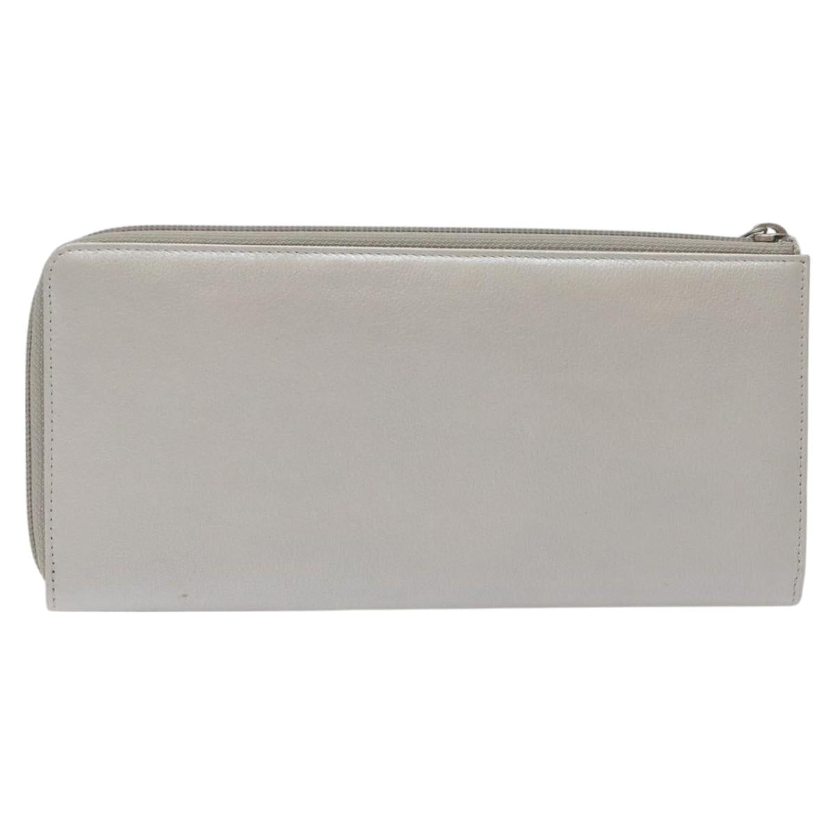 CHANEL Camelia Long Wallet Leather Silver CC Auth am7960