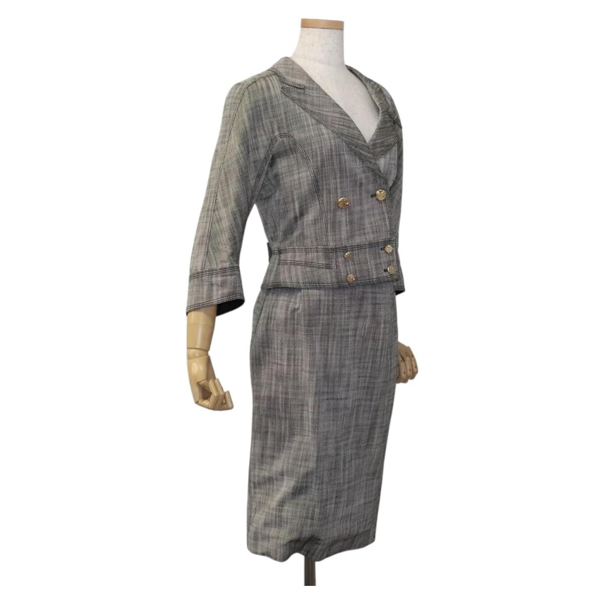 LOUIS VUITTON Jacket & Skirt Setup Jacket Silk 36 Gray LV Auth am7979