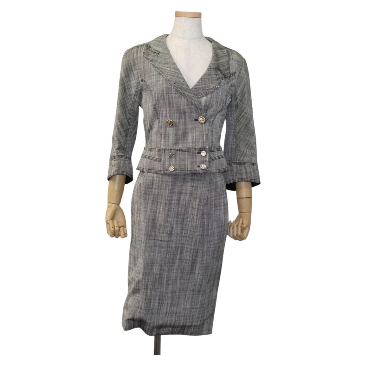 LOUIS VUITTON Jacket & Skirt Setup Jacket Silk 36 Gray LV Auth am7979