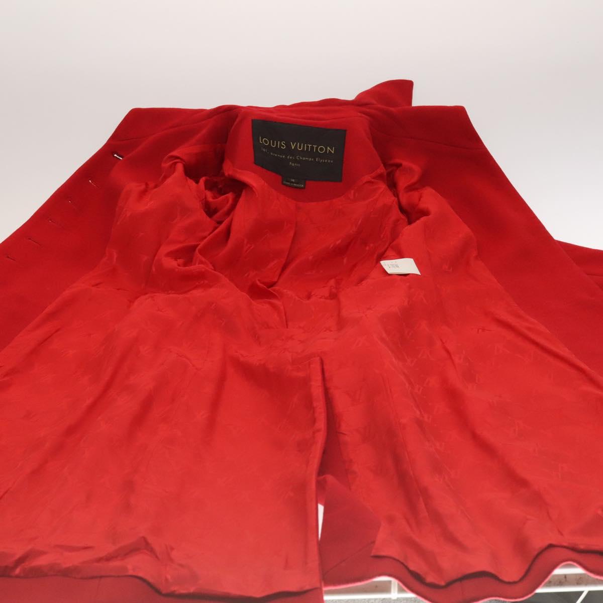 LOUIS VUITTON Long Coat Jacket Cashmere 36 Red LV Auth am7980