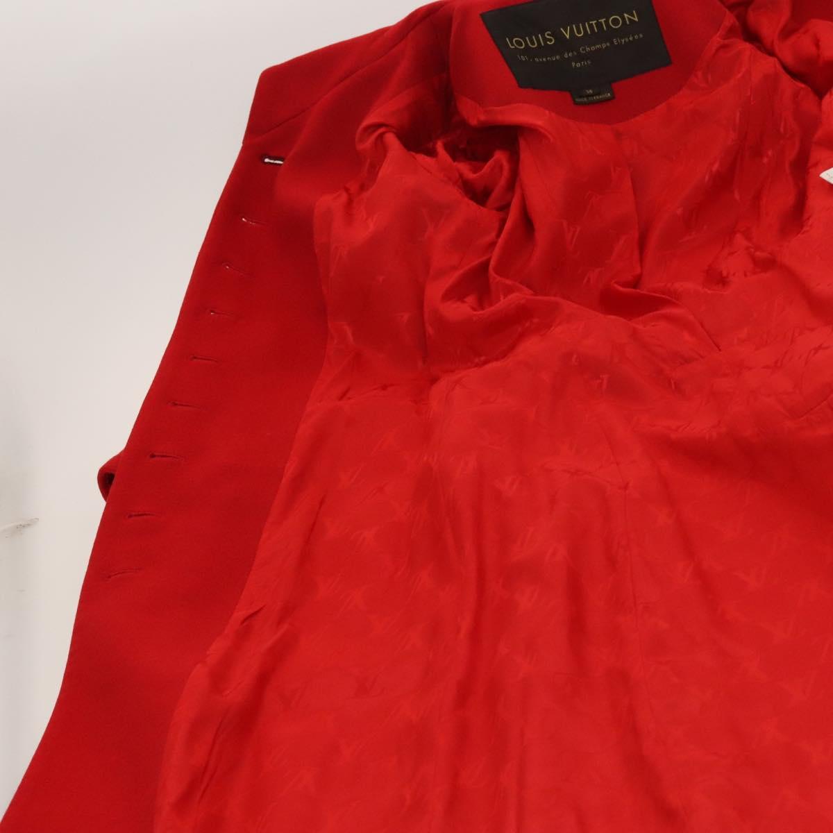 LOUIS VUITTON Long Coat Jacket Cashmere 36 Red LV Auth am7980