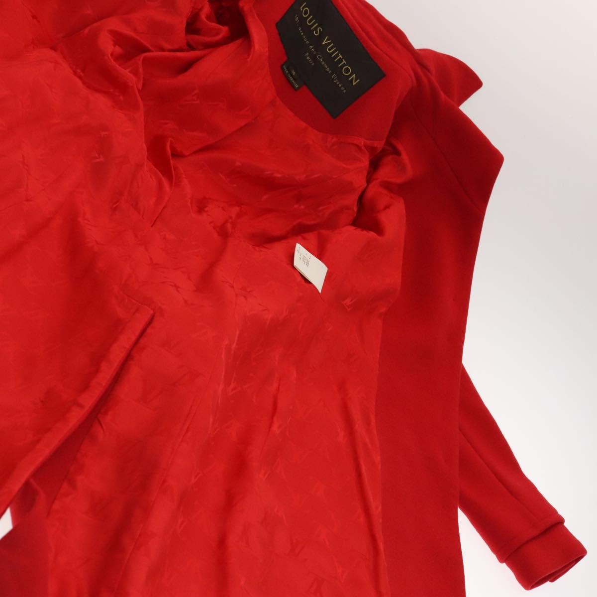 LOUIS VUITTON Long Coat Jacket Cashmere 36 Red LV Auth am7980