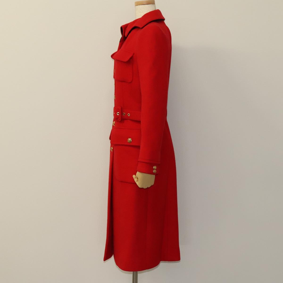 LOUIS VUITTON Long Coat Jacket Cashmere 36 Red LV Auth am7980