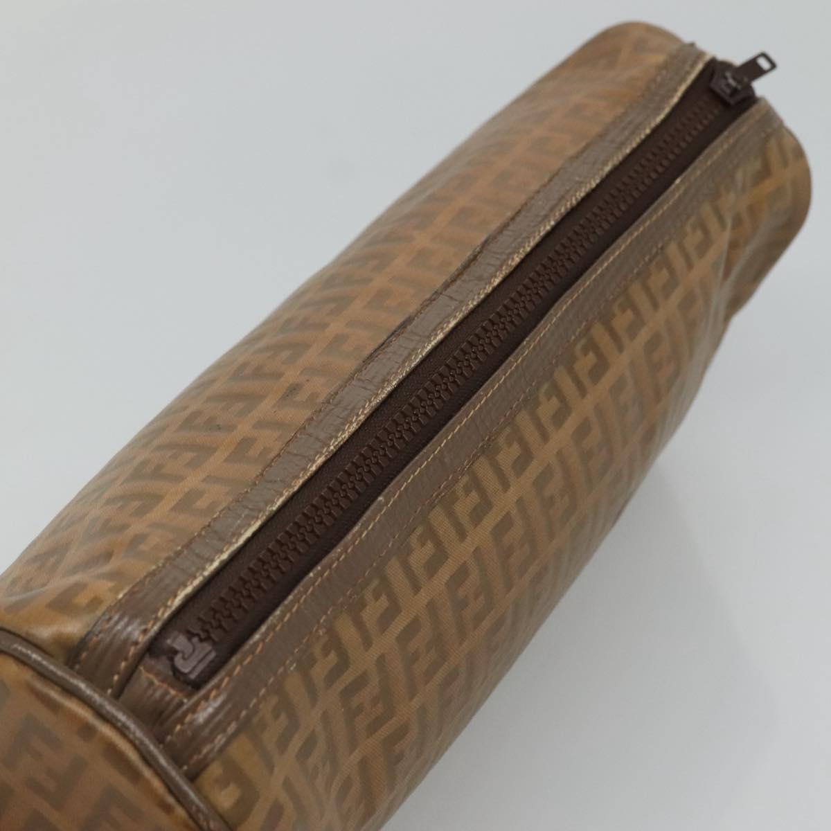 FENDI Zucchino Canvas Clutch Bag PVC Vintage Beige Auth am8012