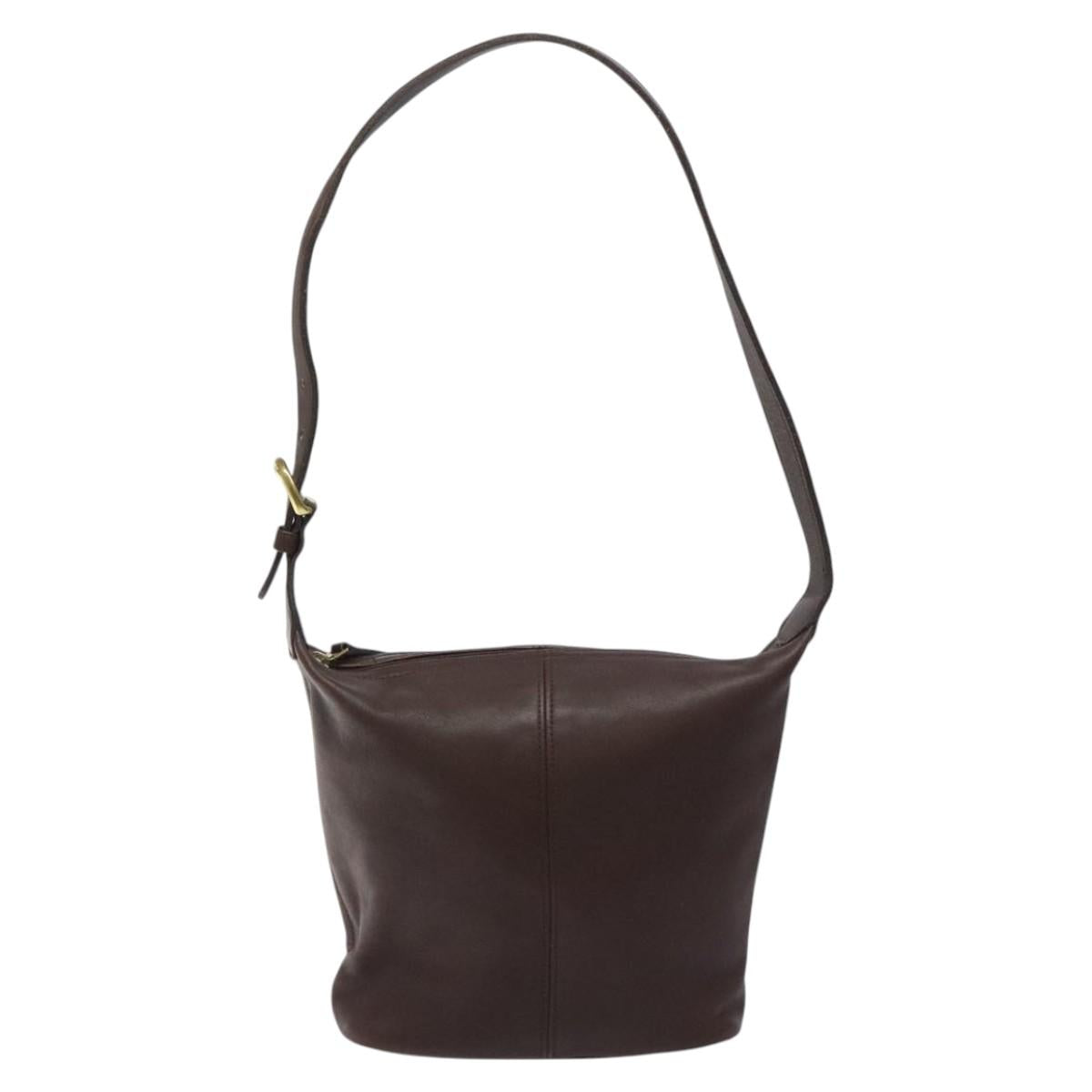 Coach Shoulder Bag Leather Brown gold Auth am8019