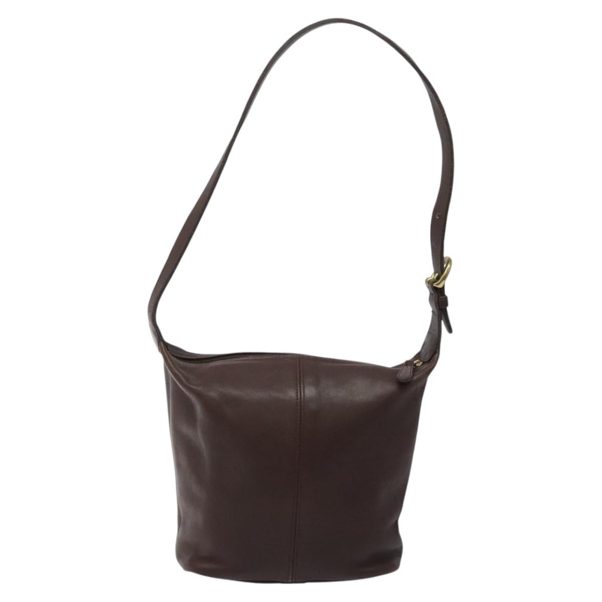 Coach Shoulder Bag Leather Brown gold Auth am8019