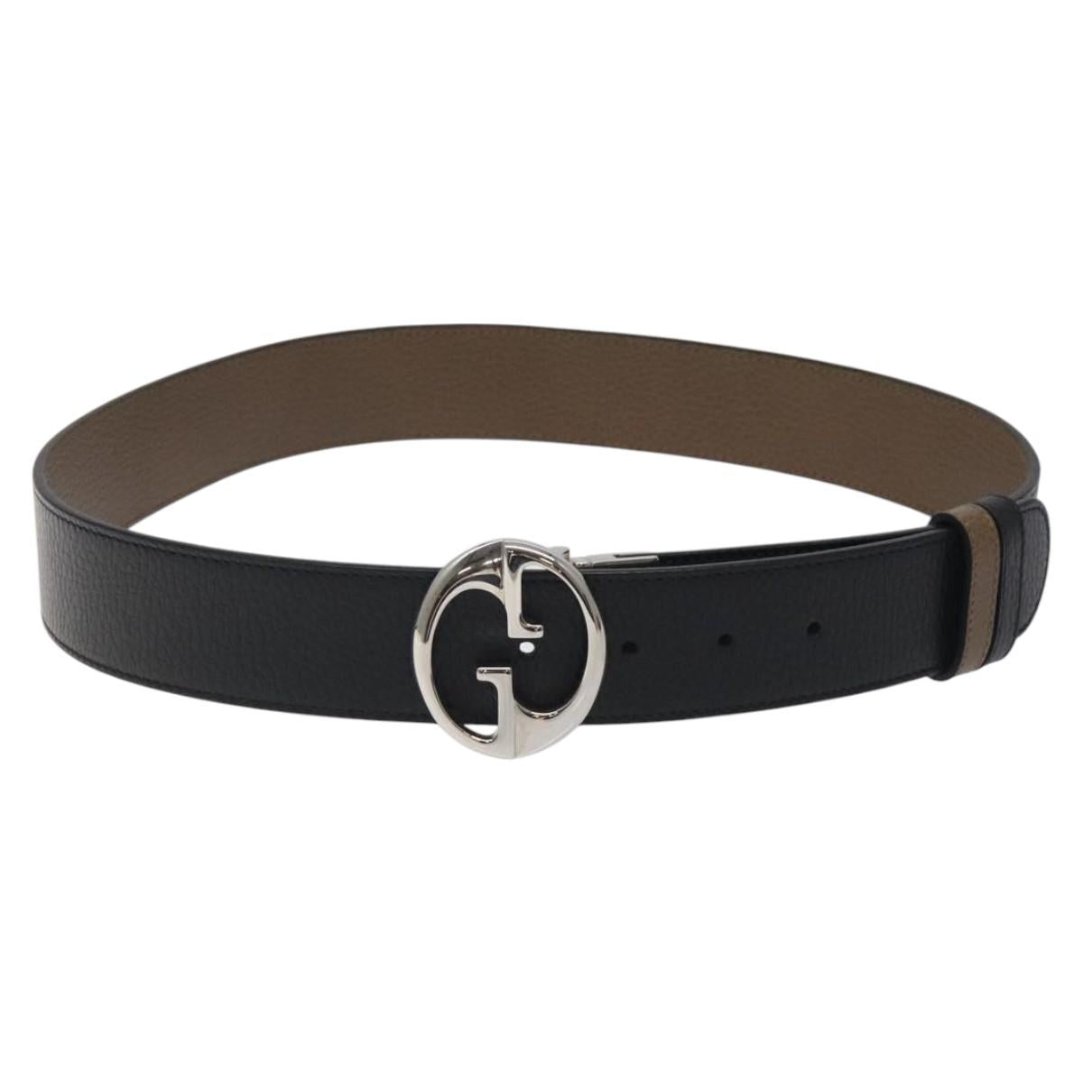 GUCCI Belt Leather Outlet 37.4"" Black Silver 449715 Auth am8061