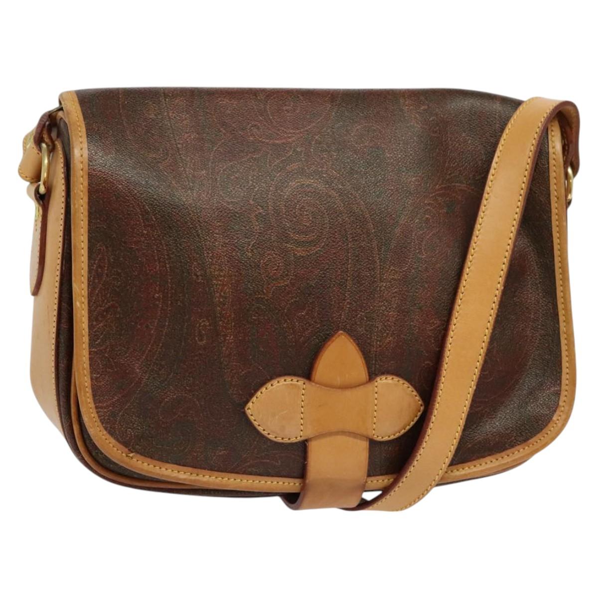 ETRO Paisley Shoulder Bag PVC Leather Brown Gold Auth am8067
